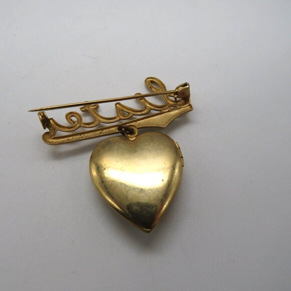 Vintage Sister Brooch Gold Tone Niagara Falls Hanging Heart Locket Pin - Picture 4 of 8